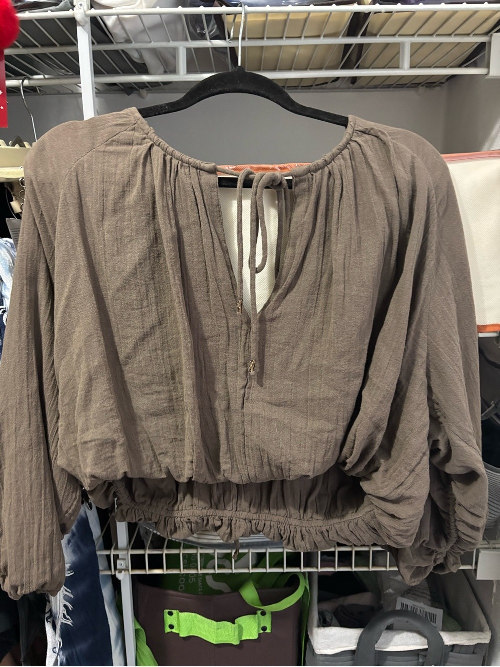 Free People  Ballon Top Women's Taupe Open-Back Peasant - Picture 6 of 8